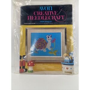 Avon Creative Needlecraft Cross Stitch Kit Myrtle Turtle Stamped Design Vintage
